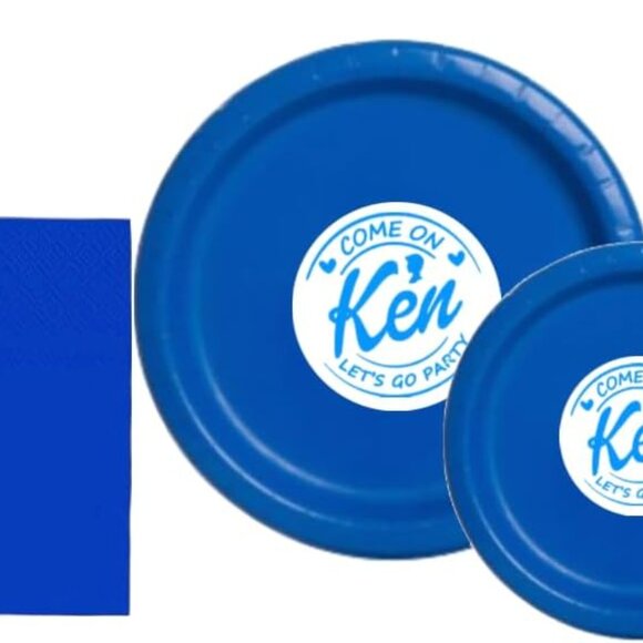 Birthday Party Supplies Set with Blue Plates, Cups and Napkins, Let's Go Party - Picture 2 of 4